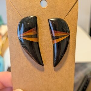Vintage Black and Brown Geometric Wood Earrings